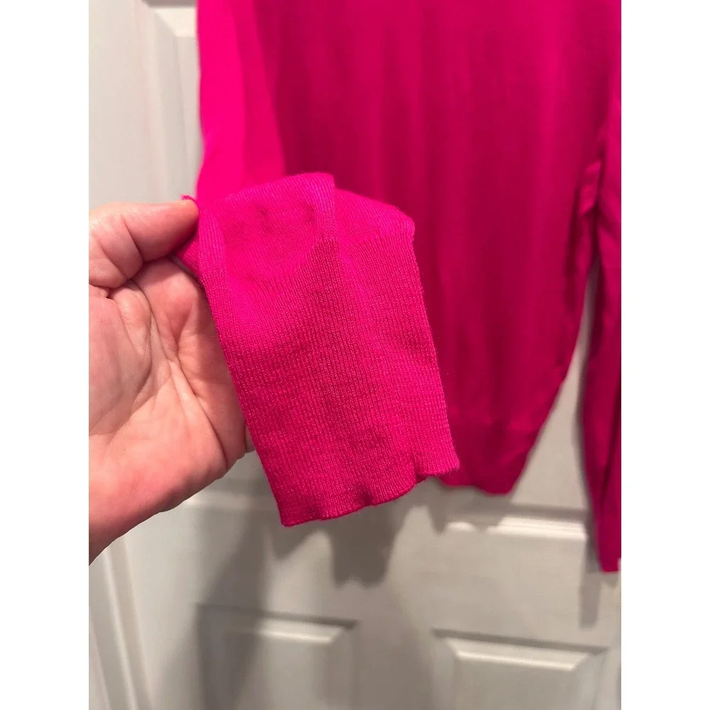 J.Crew Women Hot Pink Turtleneck Knit Sweater Long Sleeve Sz L Fuchsia Academia